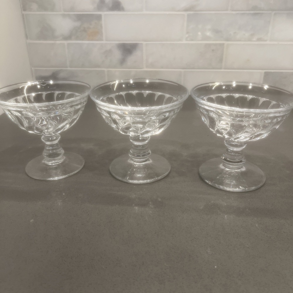 Set Of 3 Fostoria Swirl Clear Glass Sherbet/ Ice Cream  Glasses Ribbed Design